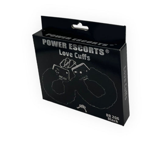 Power Escorts Furry Hand cuffs Black - Love Cuffs Bondage - Colour box - BR206