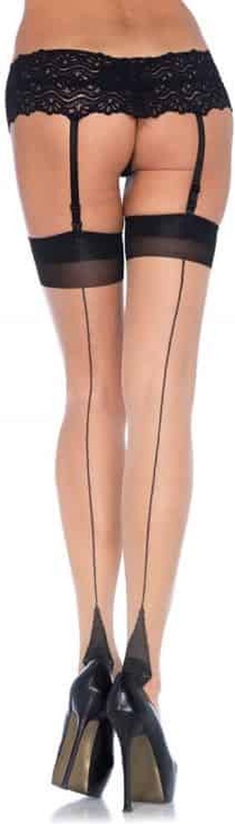 Leg Avenue - Spandex Contrast Color Cuban Heel Back seam Stockings flesh Colour - 100 % Nylon