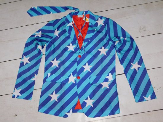 Kinky Mannen Verkleedset – Blauw Kostuum met Witte Sterren – Broek, Blazer & Stropdas