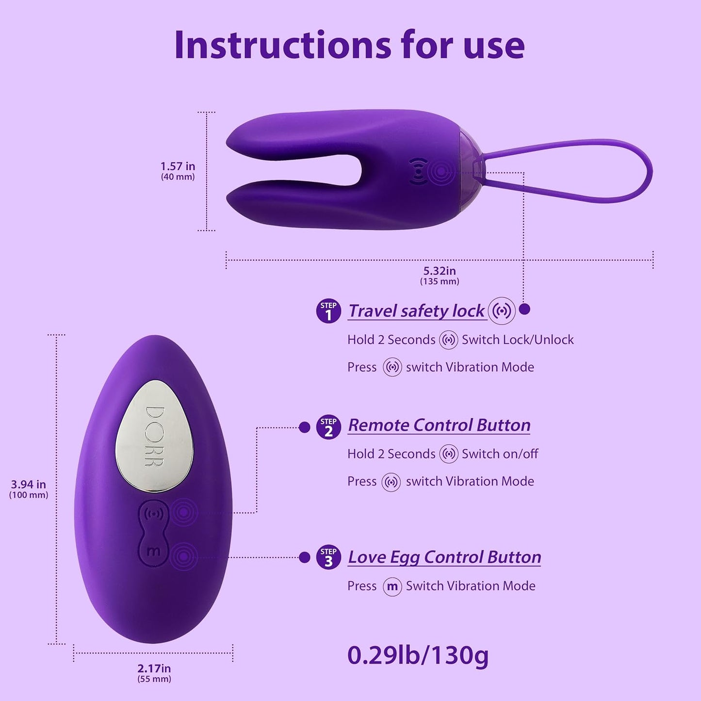 DORR OZZY Remote Control Vibrator – 3 Motors, 10 Standen, Paars