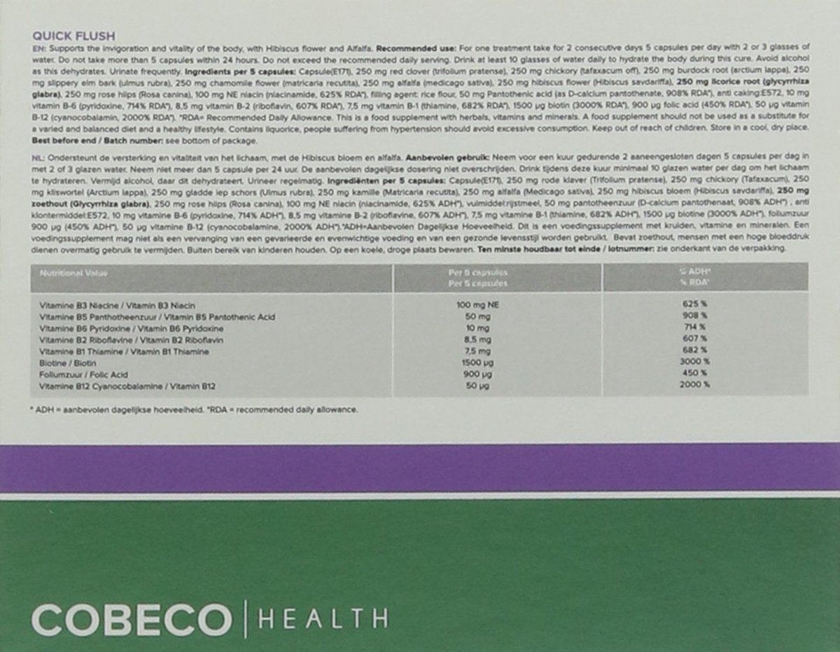 Cobeco Quick Flush – Natuurlijke Detox Capsules met Vitaminen & amp; Kruiden – 30 Capsules