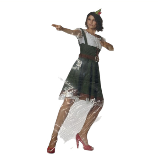 Sexy Robin Hood Kostuum – Groene Jurk met Bruine Riem & Bijpassende Tiara – M / L