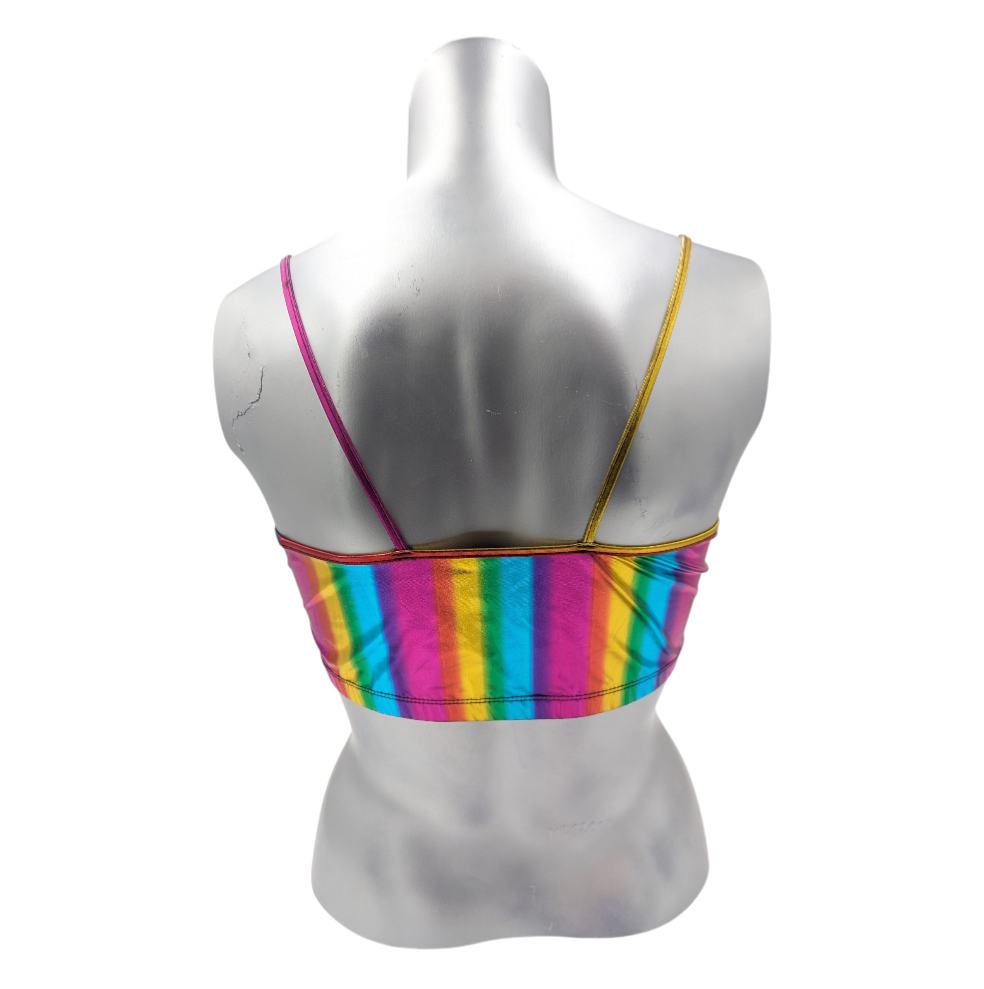 Kinky Glossy Rainbow Top – Sexy Wet-Look Halter Top voor Club en Fetish Party's