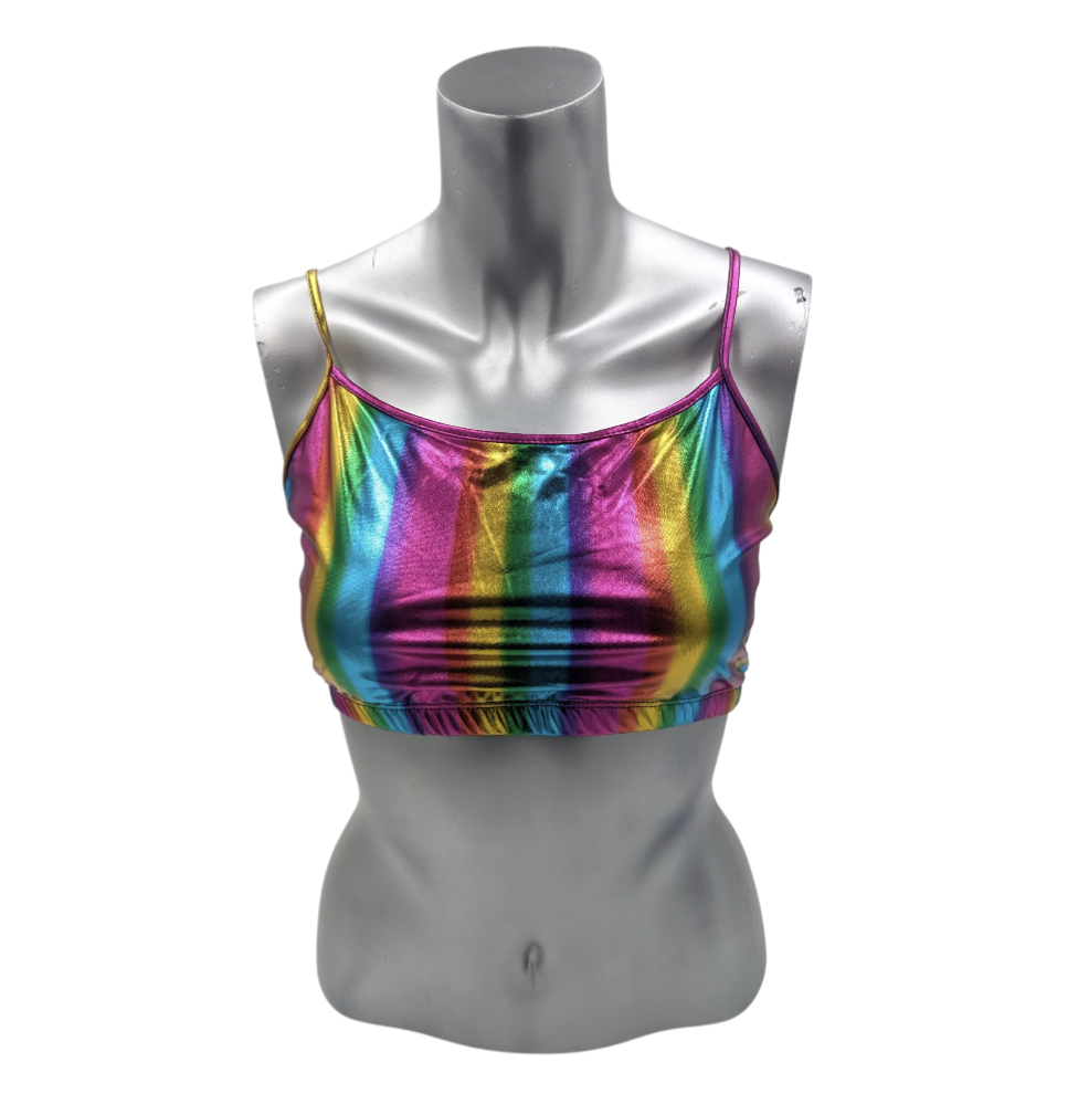 Kinky Glossy Rainbow Top – Sexy Wet-Look Halter Top voor Club en Fetish Party's
