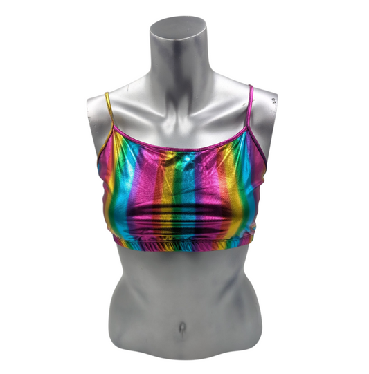 Kinky Glossy Rainbow Top – Sexy Wet-Look Halter Top voor Club en Fetish Party's