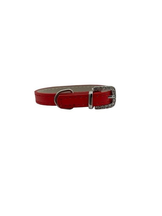 Kattenhalsband / Kleine Hondenhalsband - Rood - Diameter 7 CM - Lengte 28 CM - Breedte 1 CM - Gesp Met Luxe Diamant Look