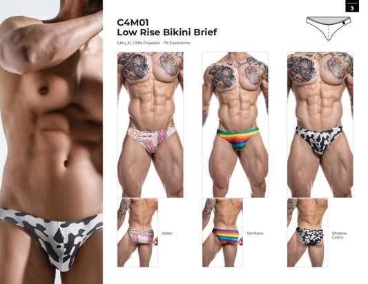 CUT4MEN - C4M01 - Low Rise Bikini Brief Men Underwear - 12 Pieces - 3 Colour - 4 Sizes - 1 Piece