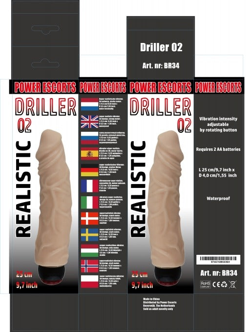 Power Escorts Driller02 Vette Realistische Vibrator 25 cm