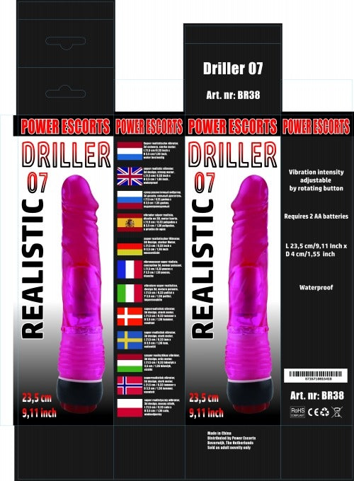 Power Escorts - BR38 Red - Driller 07 Realistic Vibrator - 23,5 CM