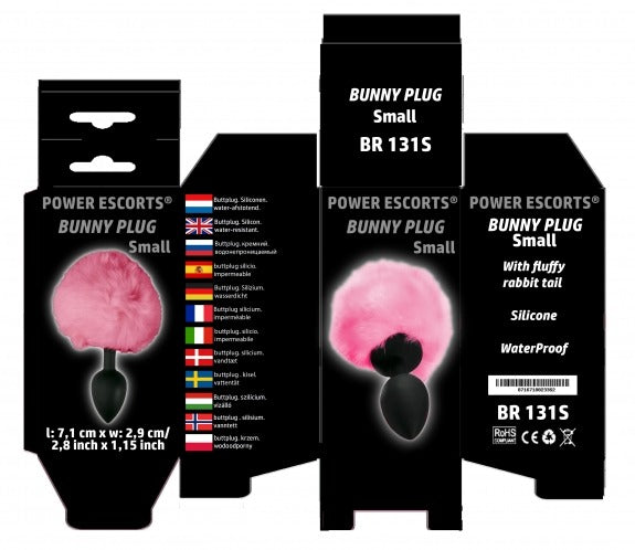 Power Escorts - BR131S - Bunny Plug Small - 7,2 × 3,2 CM / 2,8 × 1,26 Inch - Black/Pink Tail