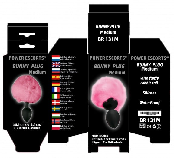 Power Escorts - BR131M - Bunny Plug Medium - 8 × 3,5 CM / 3,1 × 1,36 Inch - Black/Pink Tail