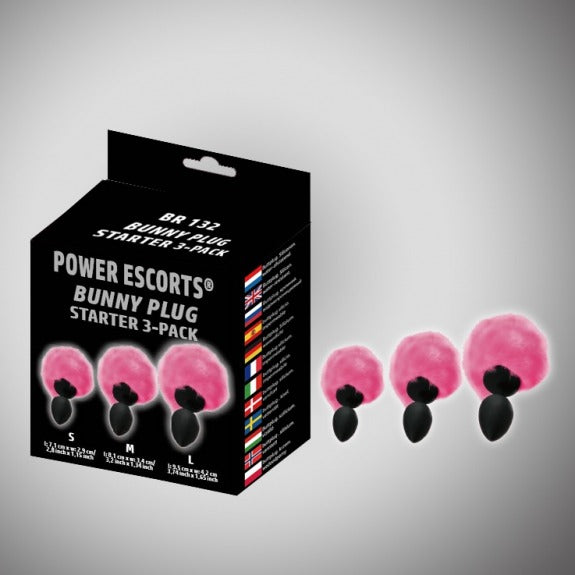 POWER ESCORTS - BR132 - BUNNY PLUG 3-PACK STARTER PACK - PINK BUNNY TAIL - SMALL MEDIUM & LARGE SIZE
