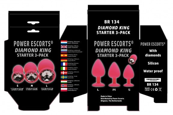 Power Escorts Silicone Pink Plug Black Stone 3-Pack - BR134