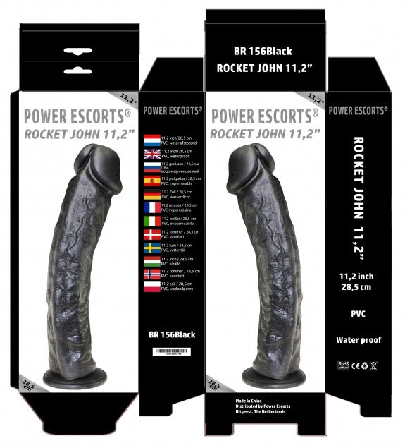 Power Escorts - BR156 - Rocket John 11,2'' - Mega Realistic Dildo - 11,2 Inch / 28,5 CM - Black