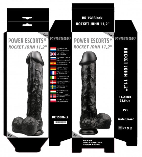 Power Escorts - BR158 - Rocket John 11,2'' - Mega Realistic Dildo - 11,2 Inch / 28,5 CM - Black