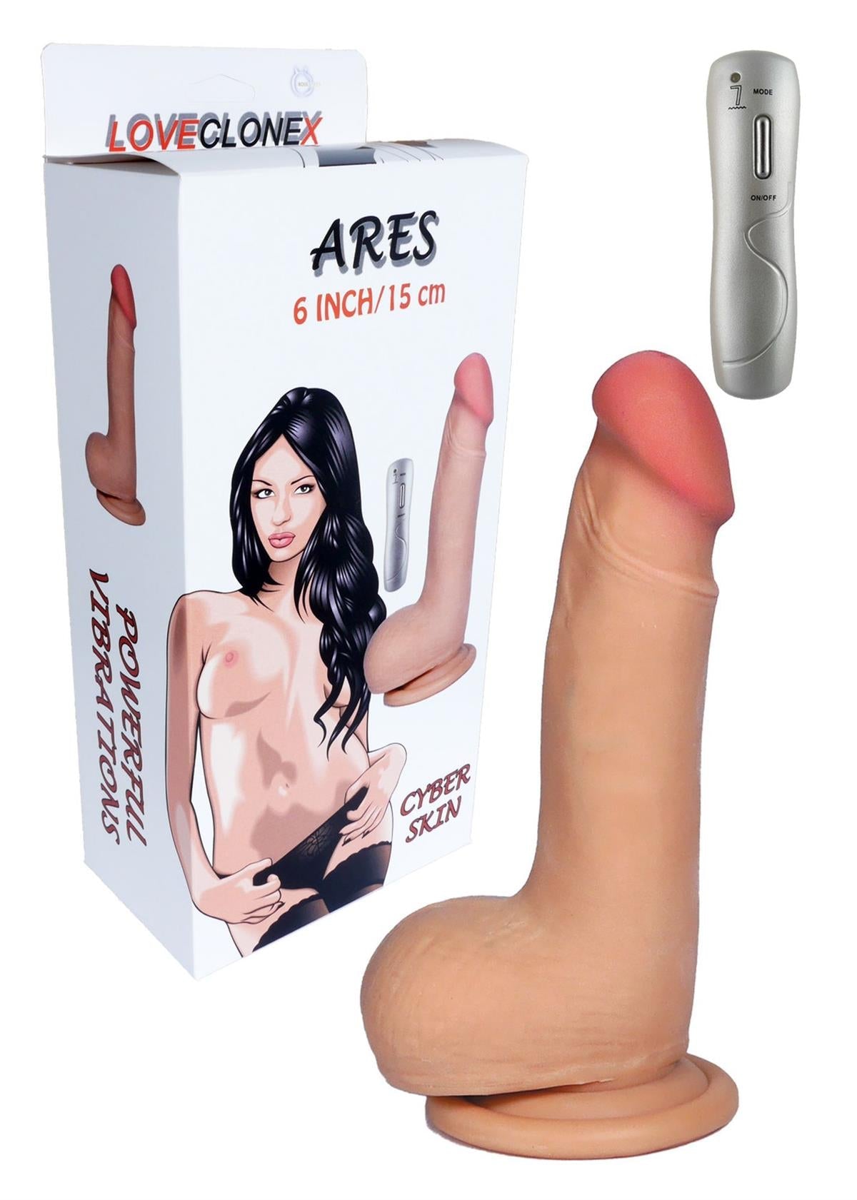 Bossoftoys Ares Loveclonex Ultra Realistic Vibrator - Cyber skin feels like real - Better then Silicone - 3 cm thick - 21-00001 - Suction Cup - Wired Remote - Flesh - 6 inch / 15 cm