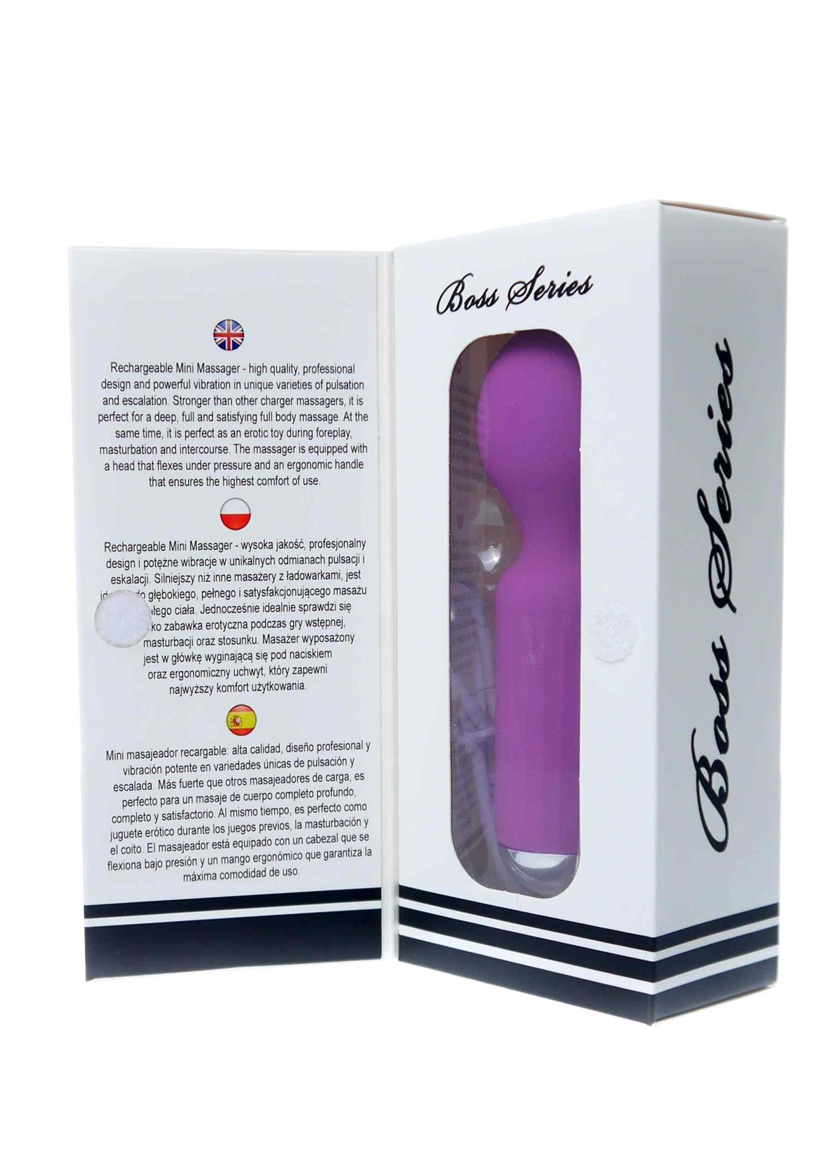 Bossoftoys - 22-00040 - Mini Massager vibrator - 20 Functions - Silicone - 11 cm -  dia 3,7 cm - Rechargeable - attractive Colour windowbox - Purple