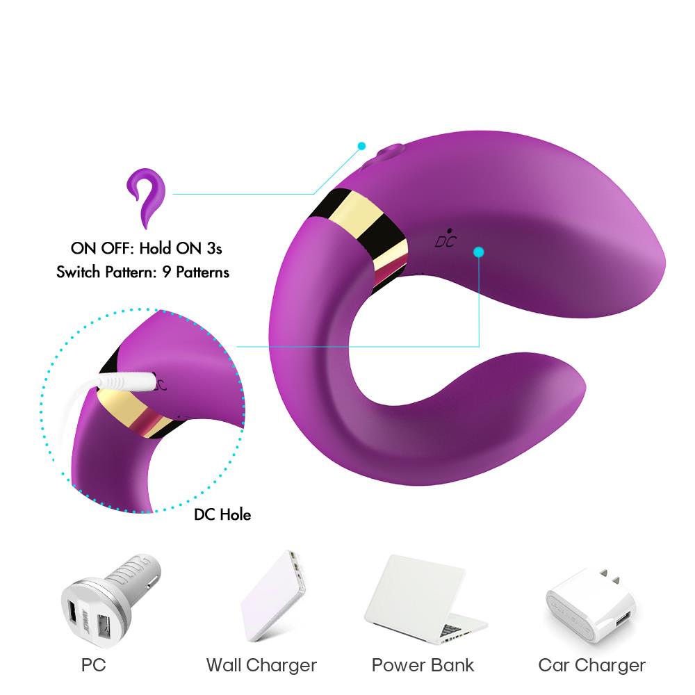 Bossoftoys - 52-00030-1 - Lesbian couple vibrator - Crescent purple - 100% waterproof - 9 vibration modes - USB rechargeable