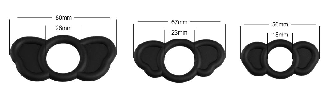 Bossoftoys- 60-00026 - Elephant Ears Cockring 3 - Pack - Black - 3 different sizes - dia inner 26 mm / 23 mm / 18 mm - Colour box