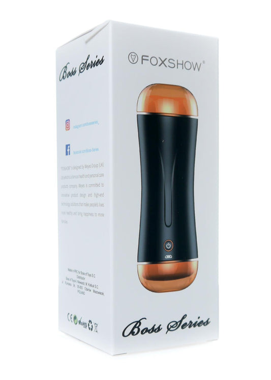 Foxshow - 63-00030 - Masturbator-Vibrating Masturbation Cup - 19,5 cm - USB - 10 function + Interactive Function / Double Ends - Luxury Giftbox - Black