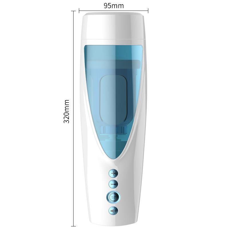 Foxshow - 63-00041 - Big size - 32 Cm - Masturbator cup - Vibrating, Rotating and Flashing Masturbation - USB rechargeable - 10 speed + 10 Function / Talk Mode - Dia outside 10 cm - Luxury Giftbox - white /with blue