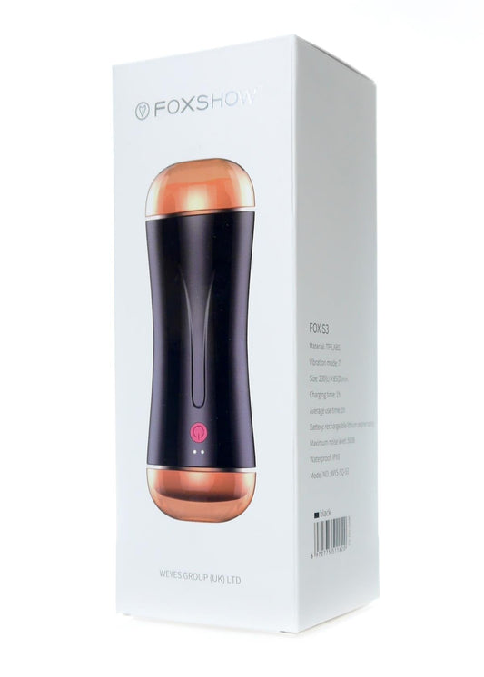 Foxshow - 63-00045 - Masturbator-Vibrating Masturbation Cup - USB 10 function + Interactive Function / Double Ends  - Luxury Giftbox - Black