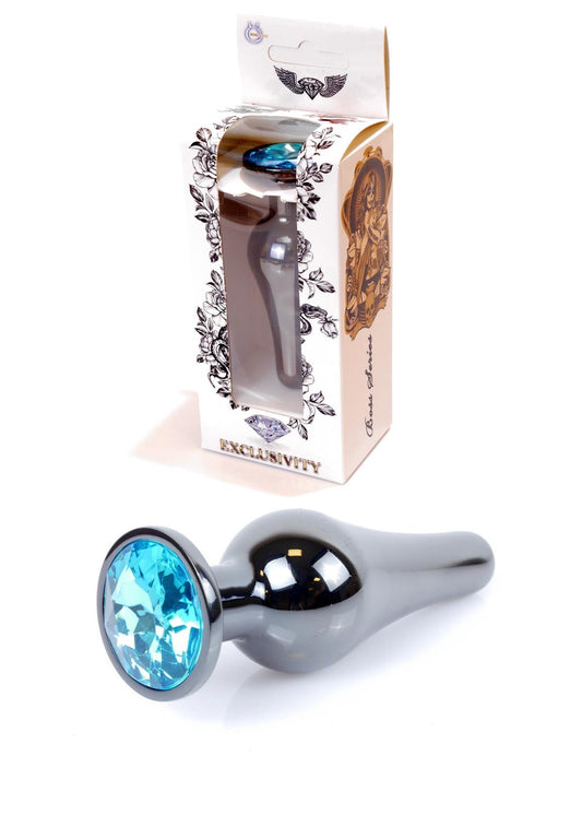 Bossoftoys - 64-00058 - Butt - Plug - Dark - Silver - Anal - Light blue - lenght  9,5 cm - dia 3 cm - colour window box