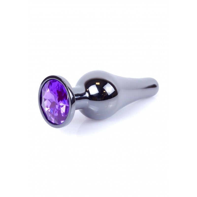 Bossoftoys - 64-00061 - Dark silver Butt Plug - Anal plug with Purple stone - length 9,5 m - dia 3 cm