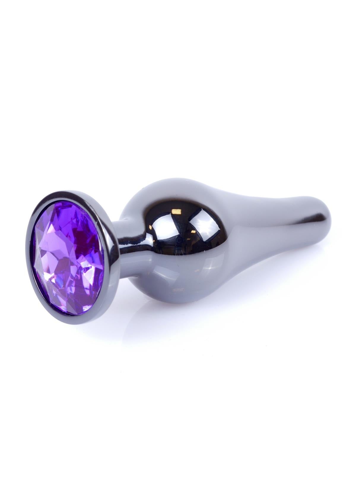 Bossoftoys - 64-00061 - Dark silver Butt Plug - Anal plug with Purple stone - length 9,5 m - dia 3 cm