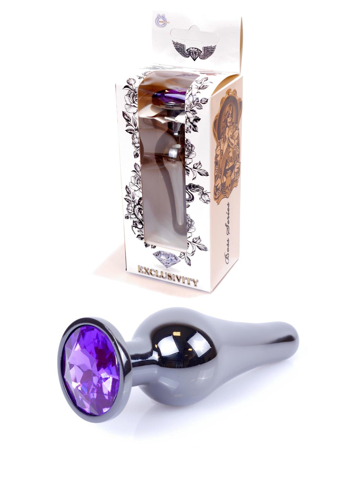 64-00061 dark silver butt plug purple stone