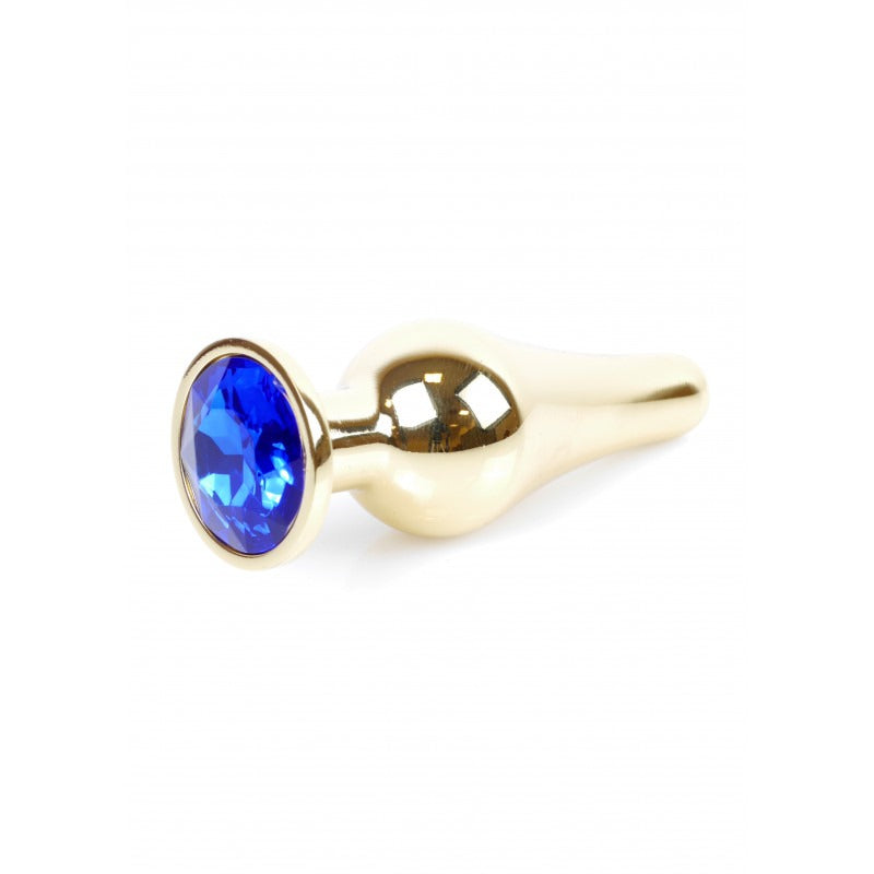 Bossoftoys - 64-00068 - Gold Butt Plug - Anal plug with dark blue stone - length 9,5 m - dia 3 cm - colour window box