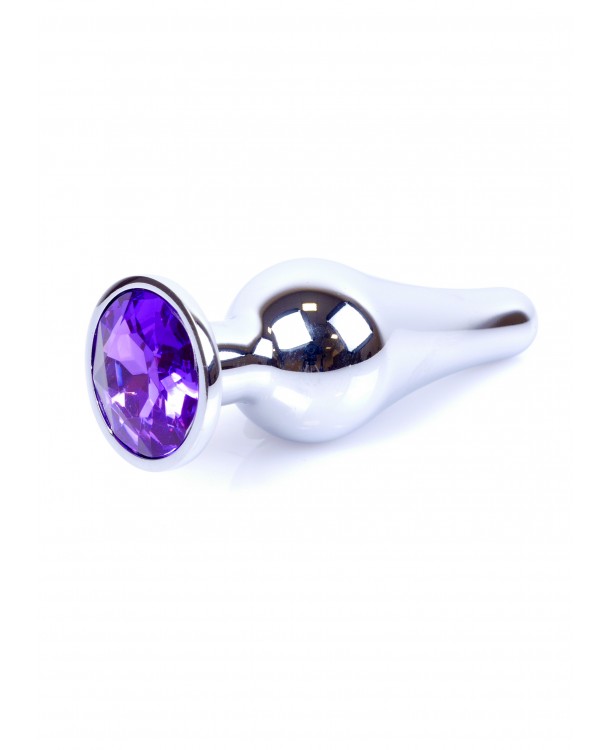 Bossoftoys - 64-00079 - Silver big Butt Plug - anal plug with Purple stone - length 9 cm - dia 2,9 cm - colour window box