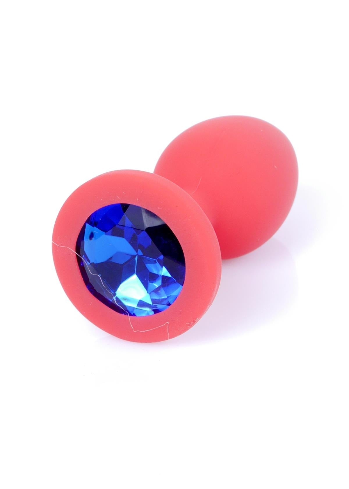 Bossoftoys - 64-00080 - Red Silicone Anal Plug - anal plug with blue stone - length 7 cm - dia 2,7 cm - colour window box