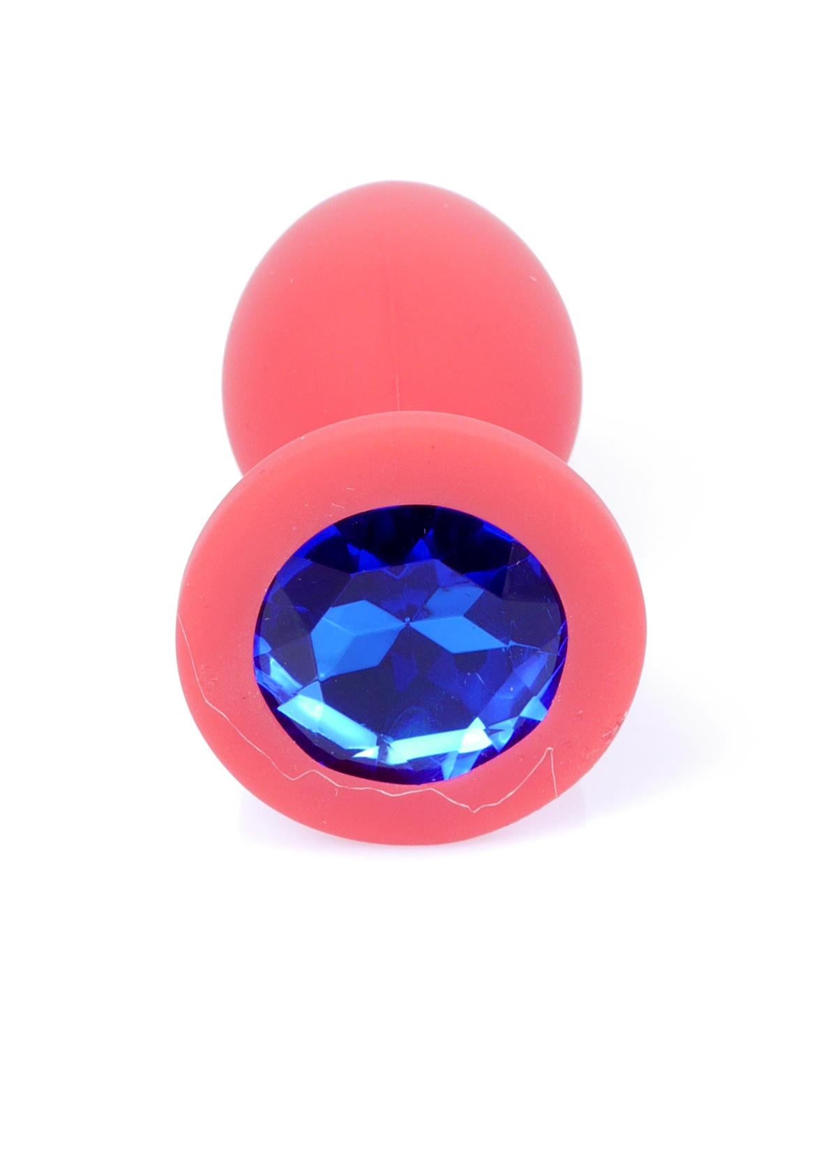 Bossoftoys - 64-00080 - Red Silicone Anal Plug - anal plug with blue stone - length 7 cm - dia 2,7 cm - colour window box