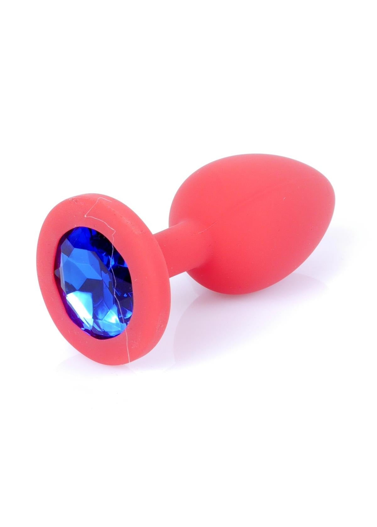 Bossoftoys - 64-00080 - Red Silicone Anal Plug - anal plug with blue stone - length 7 cm - dia 2,7 cm - colour window box