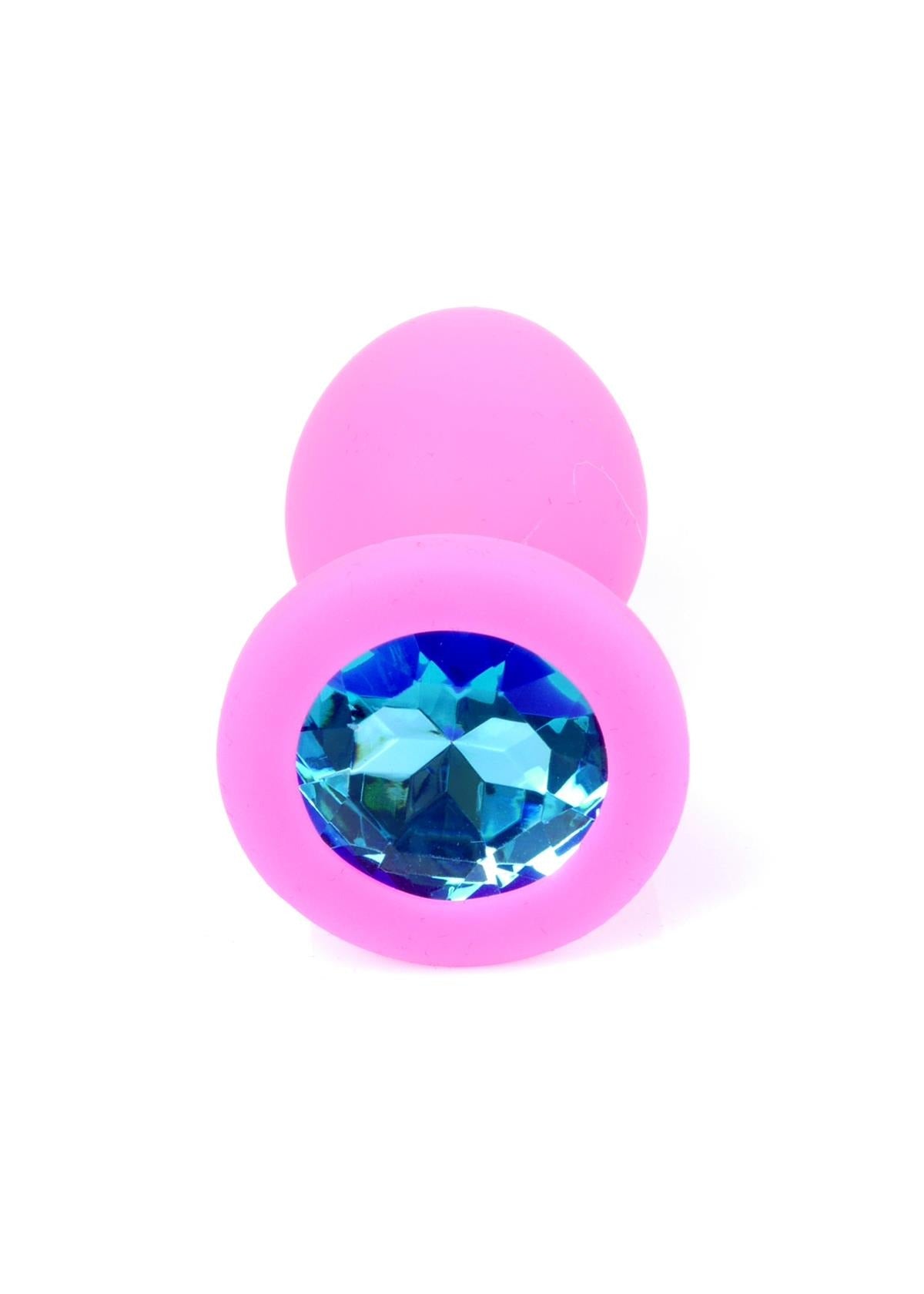 Bossoftoys - 64-00085 - Pink Silicone Anal Plug - Medium size anal plug with blue stone - length 8 cm - dia 3,5cm - colour window box