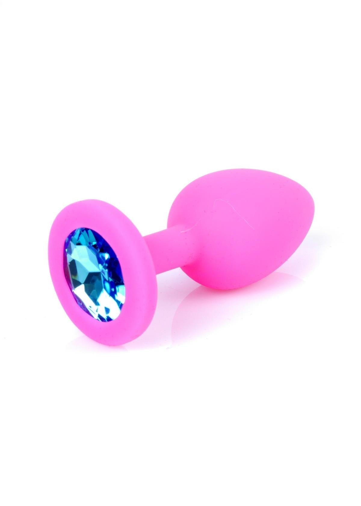 Bossoftoys - 64-00085 - Pink Silicone Anal Plug - Medium size anal plug with blue stone - length 8 cm - dia 3,5cm - colour window box