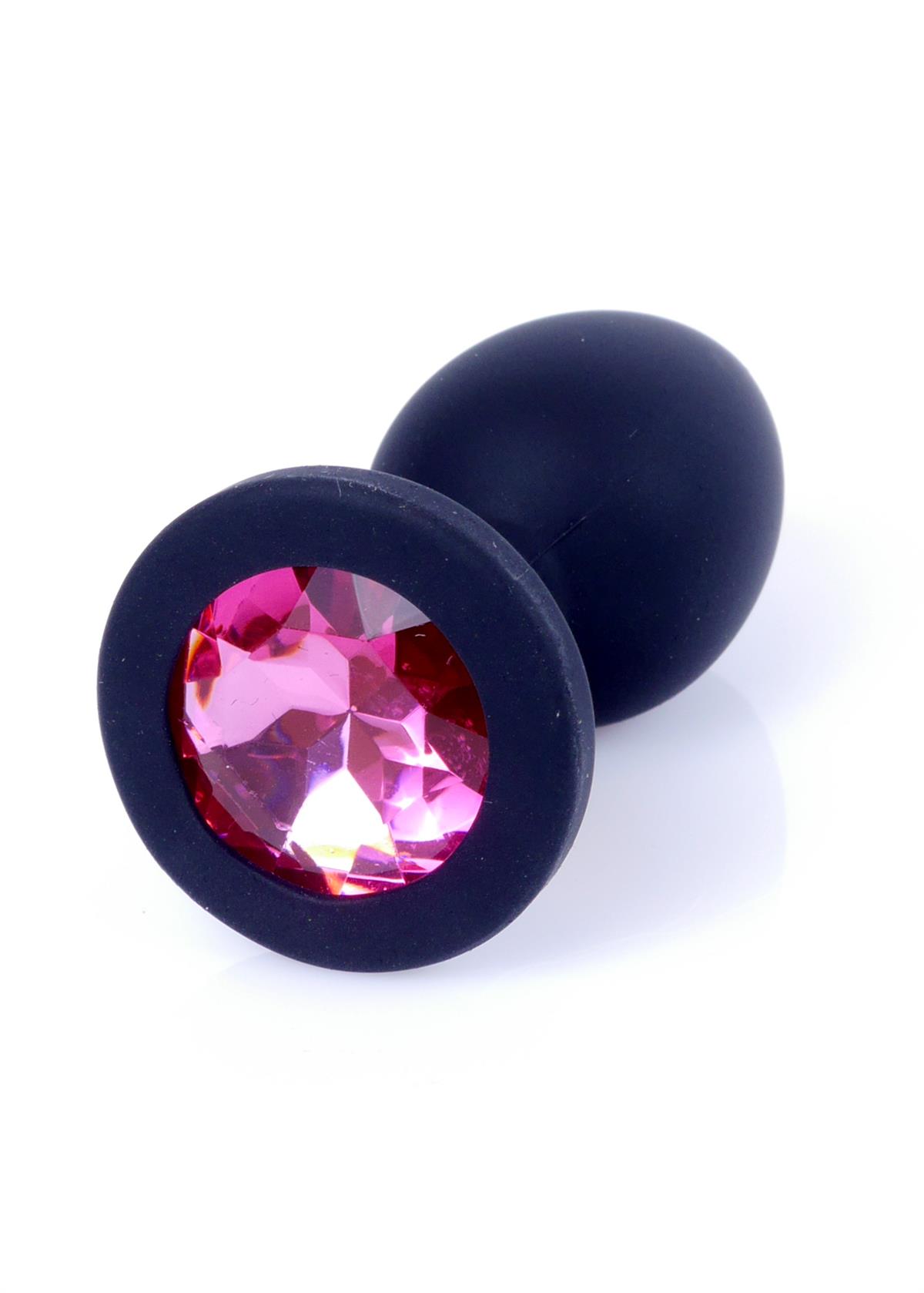 Bossoftoys - 64-00087 - Black Silicone Anal Plug - Medium size anal plug with Pink stone - length 8 cm - dia 3,5cm - colour window box