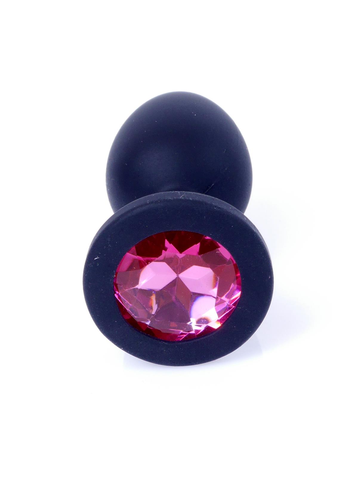 Bossoftoys - 64-00087 - Black Silicone Anal Plug - Medium size anal plug with Pink stone - length 8 cm - dia 3,5cm - colour window box