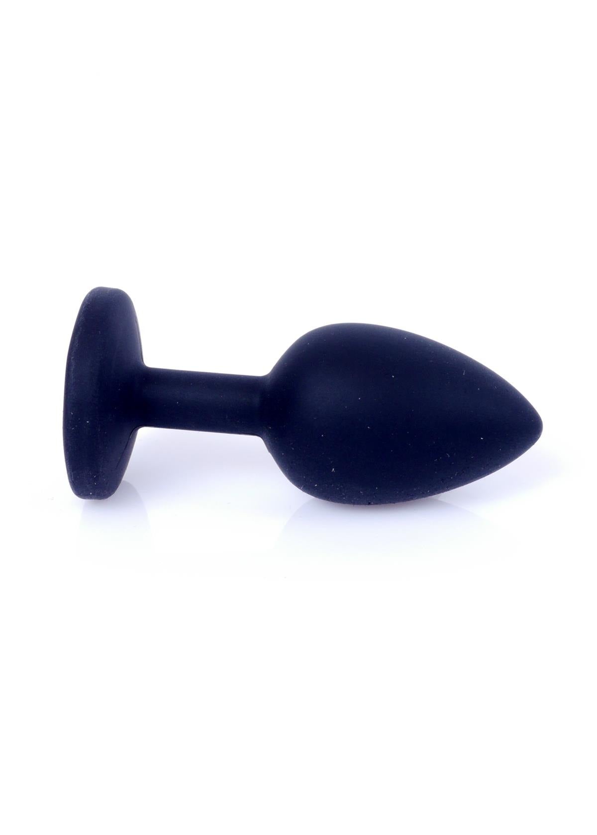 Bossoftoys - 64-00087 - Black Silicone Anal Plug - Medium size anal plug with Pink stone - length 8 cm - dia 3,5cm - colour window box