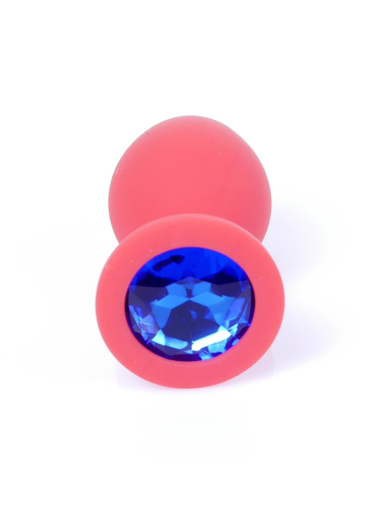 Bossoftoys - 64-00084 - Red Silicone Anal Plug - anal plug with blue stone - Medium size - length 7 cm - dia 2,7 cm - colour window box