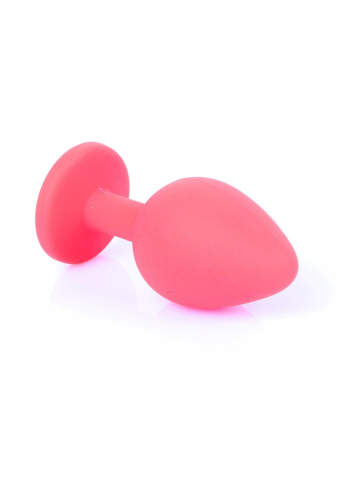 Bossoftoys - 64-00084 - Red Silicone Anal Plug - anal plug with blue stone - Medium size - length 7 cm - dia 2,7 cm - colour window box