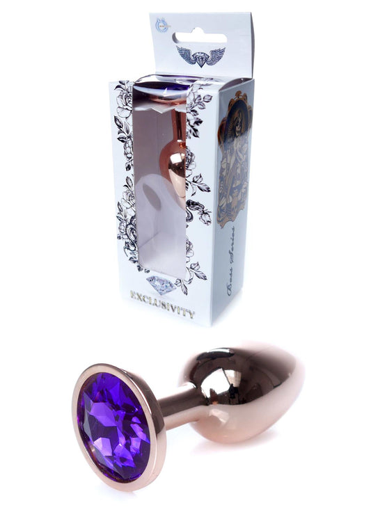 Bossoftoys - 64-00110 - Unique Colour - Rose Gold Anal Plug - Gold Plug with Purple stone - length 7 CM - Dia 2,7 CM - colour window box