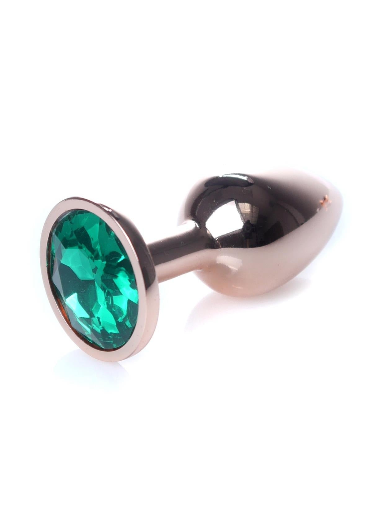 Bossoftoys - 64-00115 - Unique Colour - Rose Gold Anal Plug - Gold Plug with green stone - length 7 CM - Dia 2,7 CM - colour window box