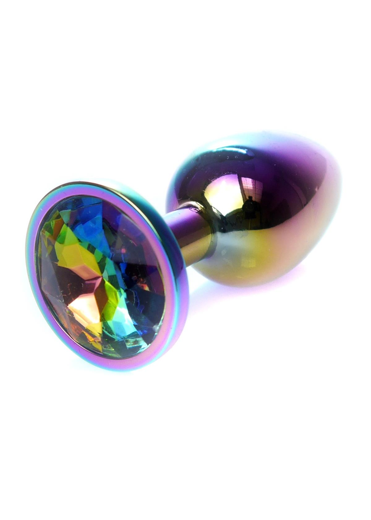 Bossoftoys - 64-00116 - Unique Multi Colour - Rose Gold Anal Rainbow Plug - Gold Plug with rainbow stone - length 7 CM - Dia 2,7 CM - colour window box