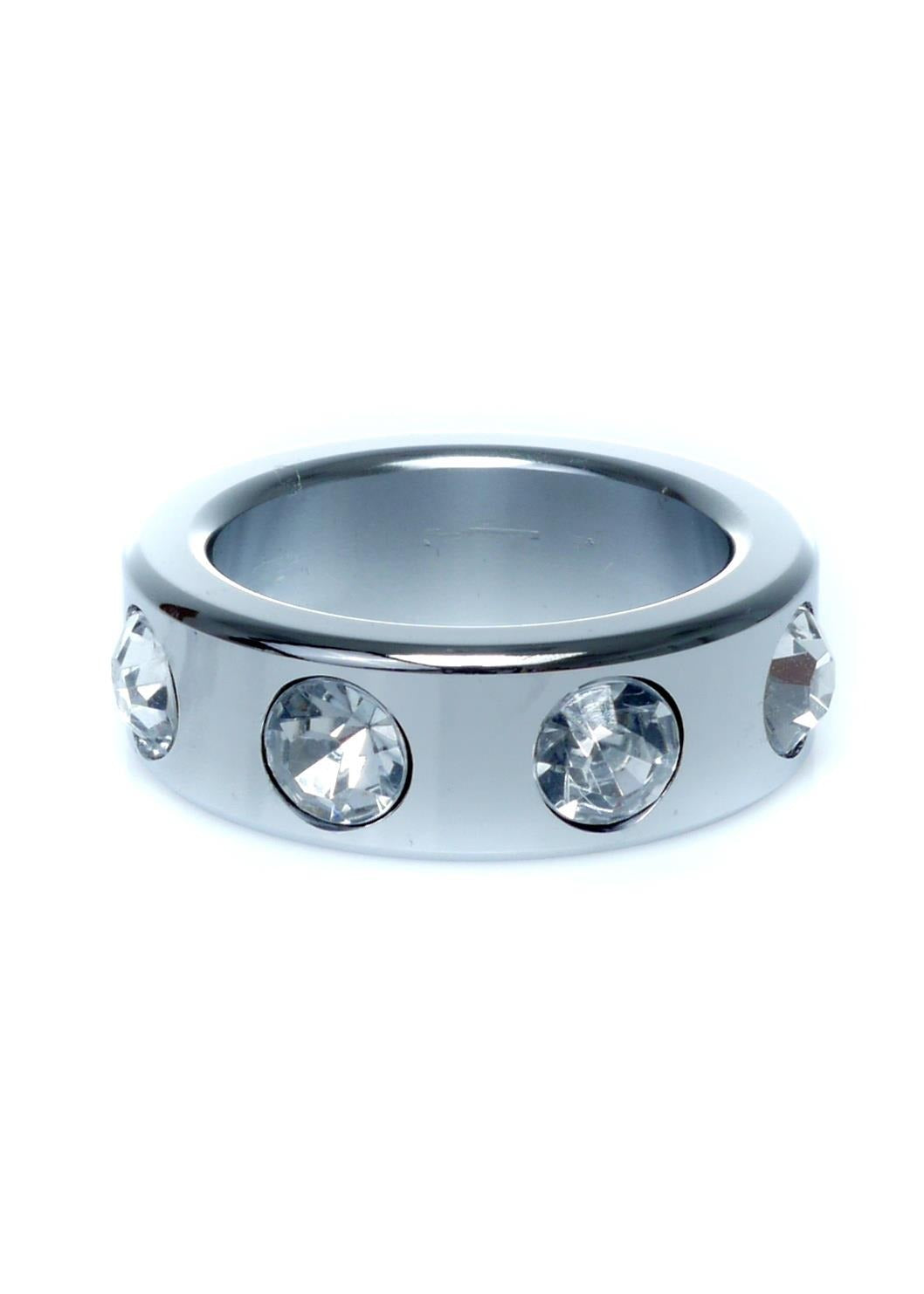 Bossoftoys - 64-00117 - Stainless steel - Metal Cockring  - with White Diamond stones - Small size - inner dia 3,5 CM - outer dia 4,5 CM