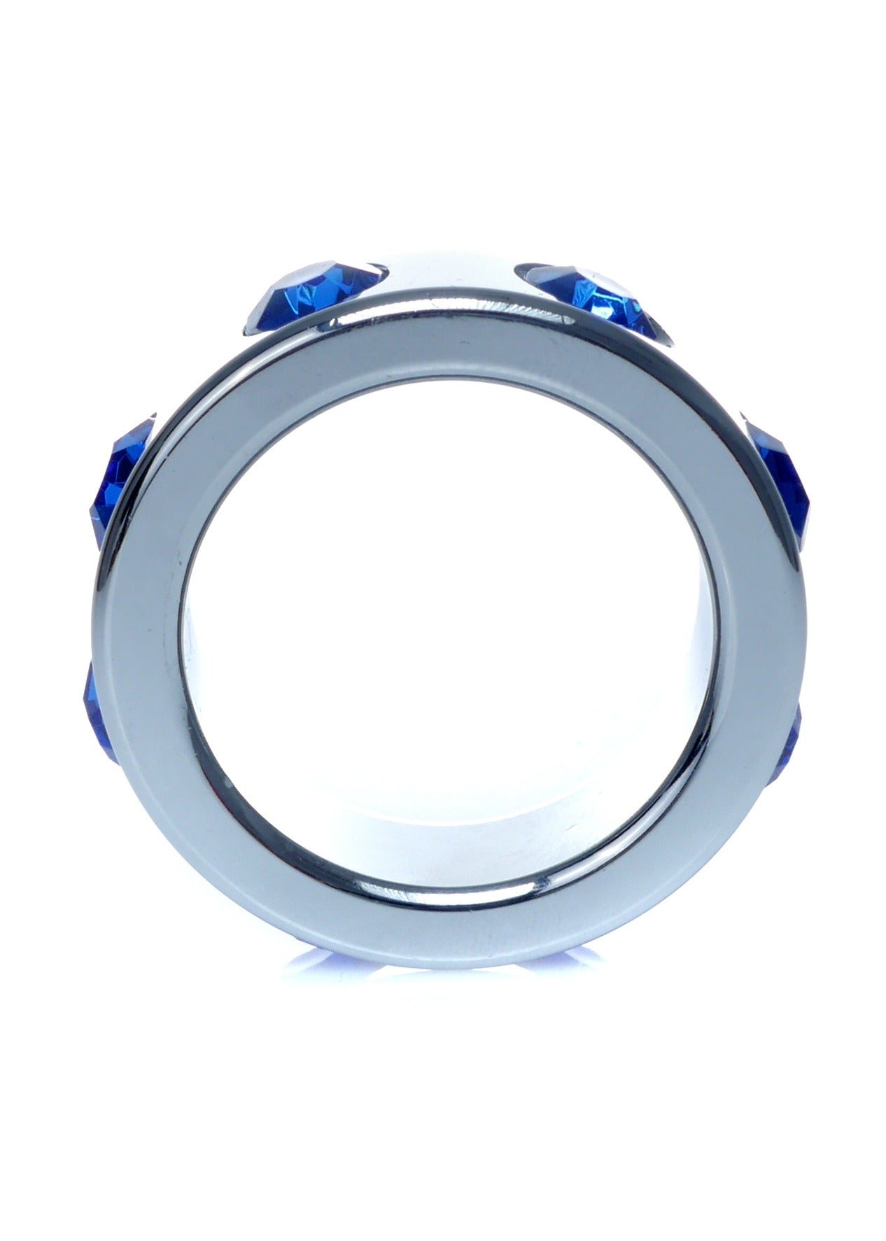 Bossoftoys - 64-00118 - Stainless steel - Metal Cockring  - with Blue Diamond stones - Small size - inner dia 3,5 CM - outer dia 4,5 CM