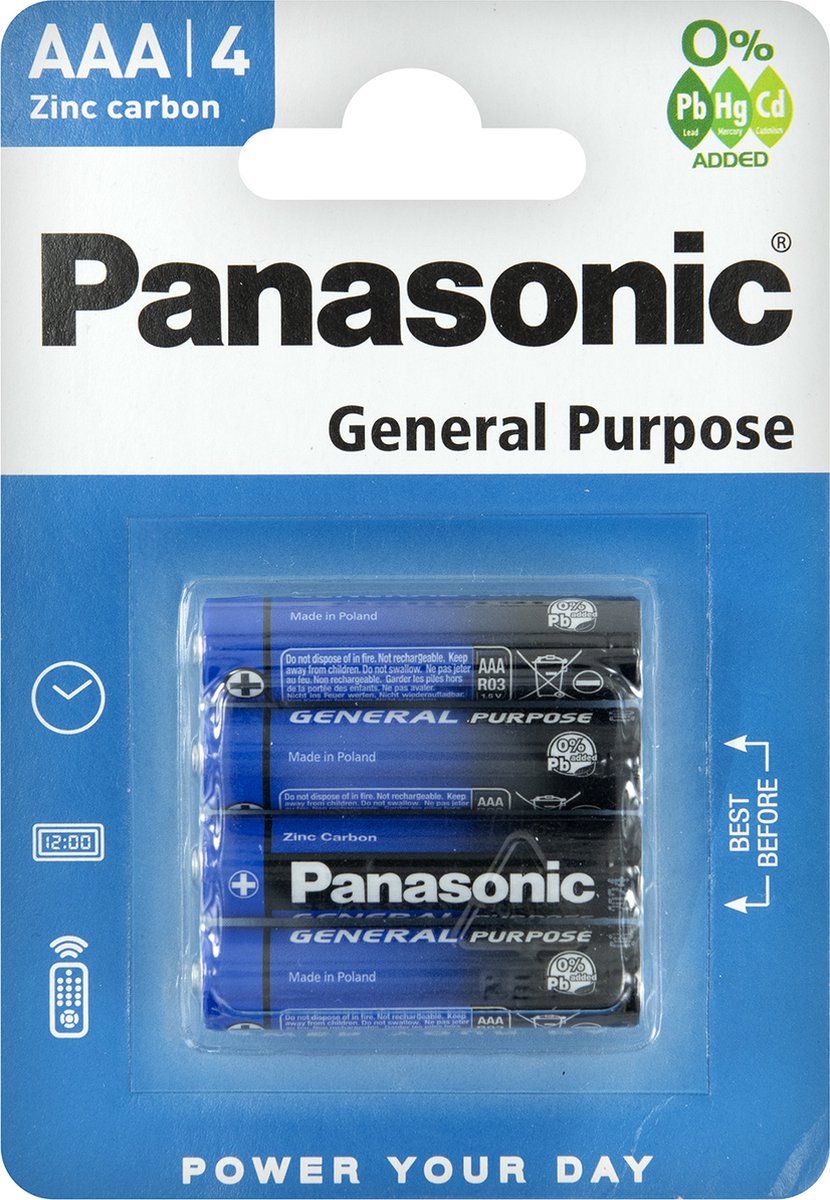 Panasonic AAA Zinc Carbon General Purpose Batterijen - Betrouwbare Stroomvoorziening voor Alledaagse Apparaten