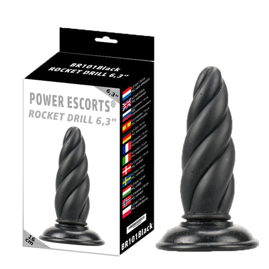 Power Escorts - BR101 - Rocket Drill 6,3'' Plug - Big Size Anal Plug 16 CM - Black