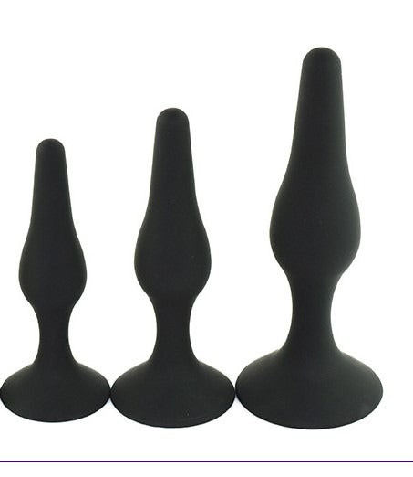 Power Escorts - BR12 Black - Silicone Anal Plug 3 Pack Set - Strong Suction Cup